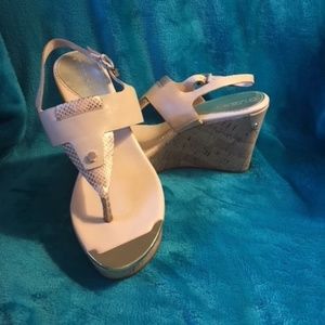 "Guess" Nude Sandals with gold accents